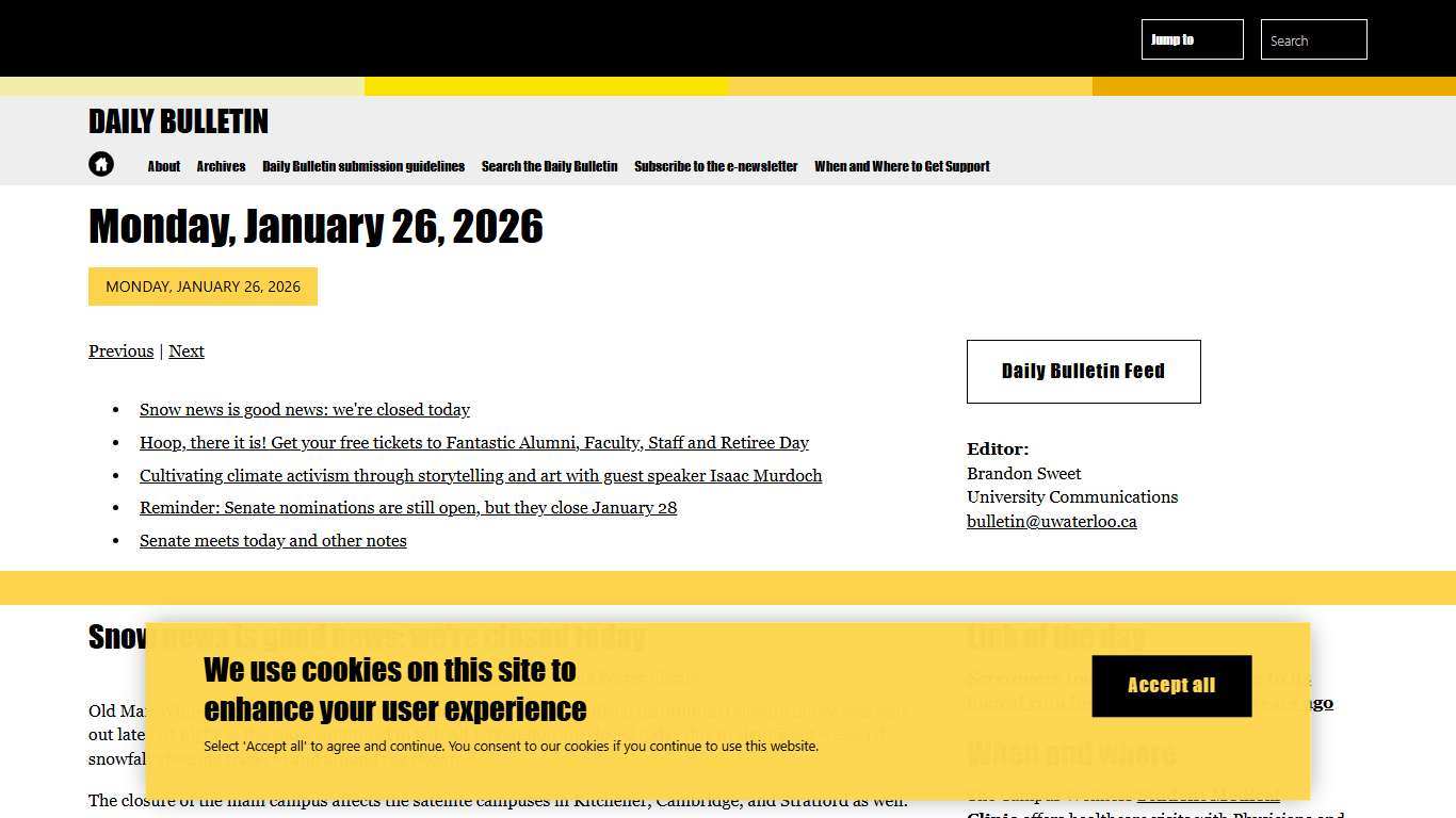 Monday, January 26, 2026 Daily Bulletin University of Waterloo